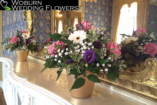 Gerbera, Gypsophillia, Rose and Veronica pot arrangement in Wrest Park.