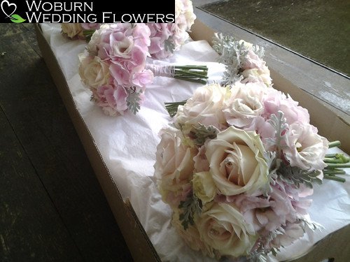 Rose, Hydrangea and Lizzianthus hand tied bouquet.