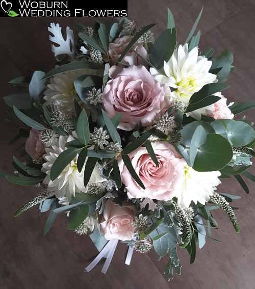 Summer bouquet of blush pink Roses and Dahlia