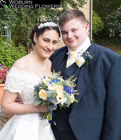 Lemon and Blue bouquet at Woodlands Manor.