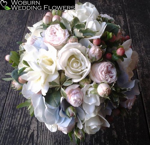 Spray Rose, Rose, Hydrangea, Hypericum and Freesia bouquet.
