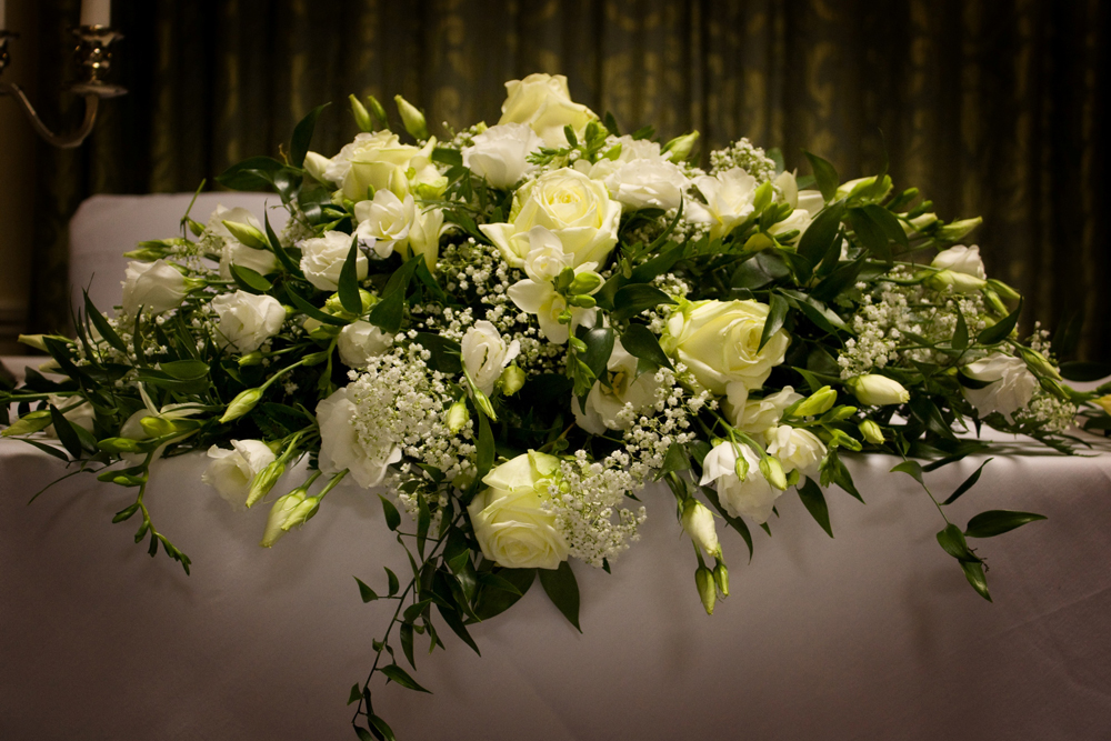 bride with lilac wedding bouquet