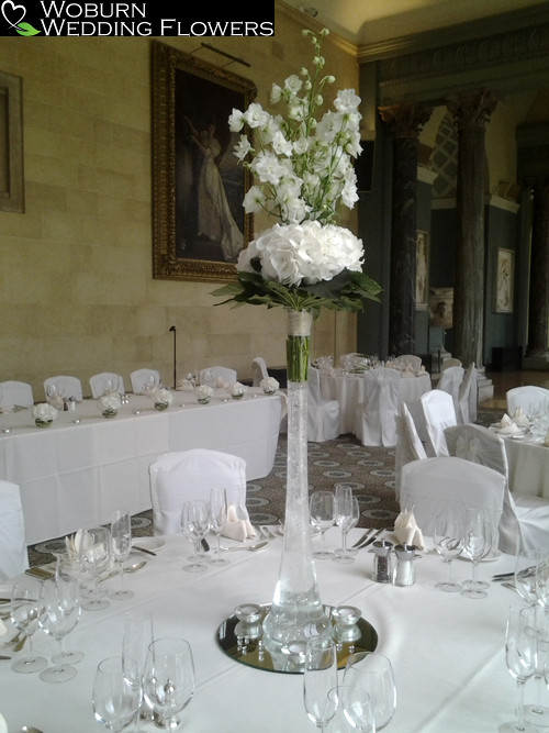 Delphinium and hydreangea tall vase arrangements