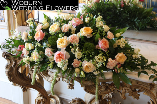 Rose and gypsophelia arrangement.